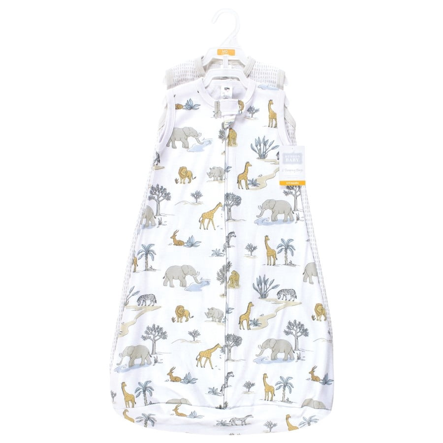 Hudson Baby Cotton Long-Sleeve Wearable Sleeping Bag, Sack, Blanket, Neutral Safari World Sleeveless, 18-24 Months