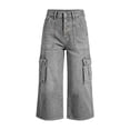 thumbnail image 4 of QIUOMBBP Wide Leg Cropped Jeans for Women Button Front Solid Color Capris Trendy Summer Denim Pants with Multi Pockets Gray XXL, 4 of 6