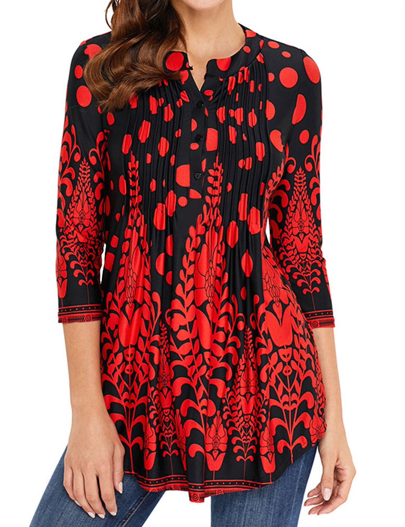 Women Floral Print 34 Sleeve Buttons Pleated Front Honduras | Ubuy