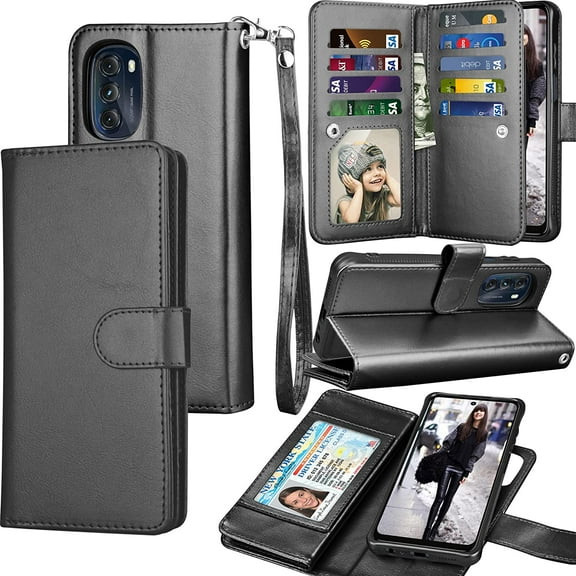 Tiflook Wallet Case for Motorola Moto G 5G 2022 / Moto G (2022) / XT2213, Luxury PU Leather Cash Credit Card Slots Holder Carrying Folio Flip Cover [Detachable Magnetic Hard Cases] Lanyard - Black