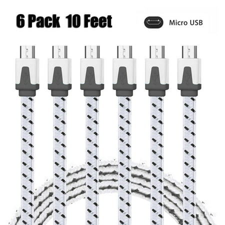 Powerbook G4 Cord - EEEKit 6-Pack 10Ft Nylon Braided Micro USB Charging Sync Data Cable Charger Cord for Android Phones, Samsung Galaxy S7/S7 Edge, S6/S6 Edge, Note 5/4/3, LG G4/G3/G2 and More