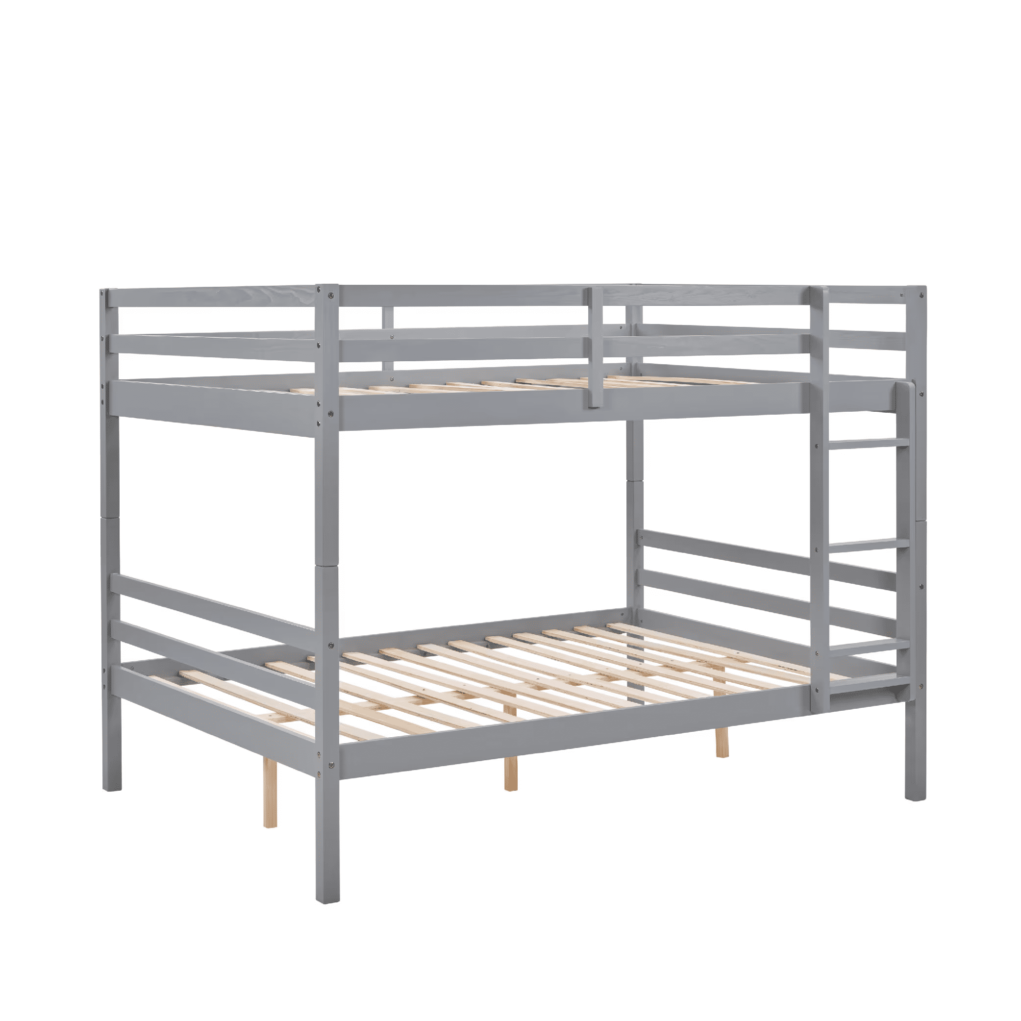 MAYEERTY Full over Full Bunk Bed with Ladder, Wooden Bed Frame with High Guardrail and Ladder for Kids, No Box Spring Needed, Grey