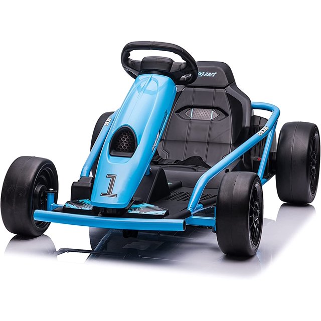 VOLTZ TOYS 24V Electric Drift Go Kart for Kids, Outdoor Racer Ride On Car with Dual Motors, Safety Belt, 8 MPH Max Speed, Blue