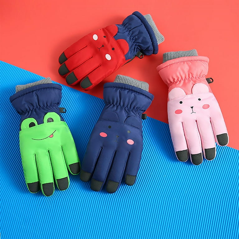Winter boys and girls cartoon plus velvet waterproof and windproof five finger touch screen ski warm gloves