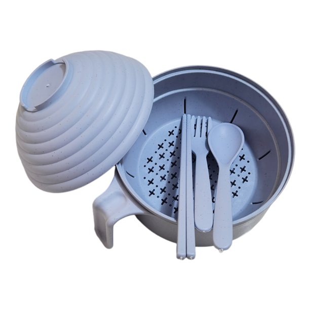Cuenco para fideos, genérico, juego de cuencos para cocinar ramen en microondas, soporte para teléfono, color azul