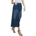 thumbnail image 4 of Denim Skirt for Women Elastic Waist Split Back Pockets Maxi Length Long Jean Skirts XS Dark Blue, 4 of 6