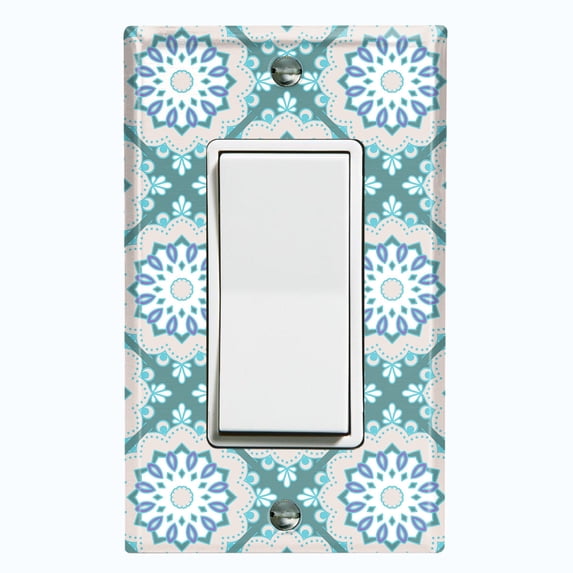 Metal Light Switch Plate Cover Mandala Teal Floral Pattern Damask MDL106