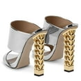 thumbnail image 4 of FSJ Women Open Toe Chain Chunky High Heel Sandals Double Strap Slip on Mules Sexy Prom Evening Dressy Shoes Size 9.5 Silver, 4 of 5