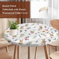 thumbnail image 4 of Easter Round Tablecloth, Fitted Table Cover with Elastic for 36"-44" Round Tables, Spring Farmhouse Rabbits Eggs Leaves Flowers Table Cloth Outdoor Indoor Dinning Party Waterproof Tablecloths, 4 of 7