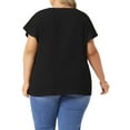 thumbnail image 3 of Blusas de verano casuales de talla grande para mujer Agnes Orinda, con textura, cuello en V con muesca y mangas con volantes, 3X, negro, 3 of 6