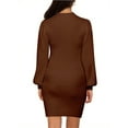 thumbnail image 4 of Maternity Sweater Dress for Pregnant Women Turtleneck Puff Sleeve Knit Slim Fit Bodycon Mini Dress, 4 of 4