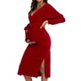 thumbnail image 4 of Ecavus Maternity Dress Long Sleeves V Neck Breastfeeding Nursing Dress Maxi for Women Winter, 4 of 6