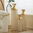 thumbnail image 3 of YIQMI Nestable Metal Floor Vase Set of 3 Gold White Dot Pattern, Tall Decorative Vases for Dried Flowers, 3 of 9