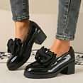 thumbnail image 2 of Chunky High Heels Penny Loafers for Women Trendy Leather Bow Buckle Autumn Slip on Oxfords Dress Shoes, 2 of 8