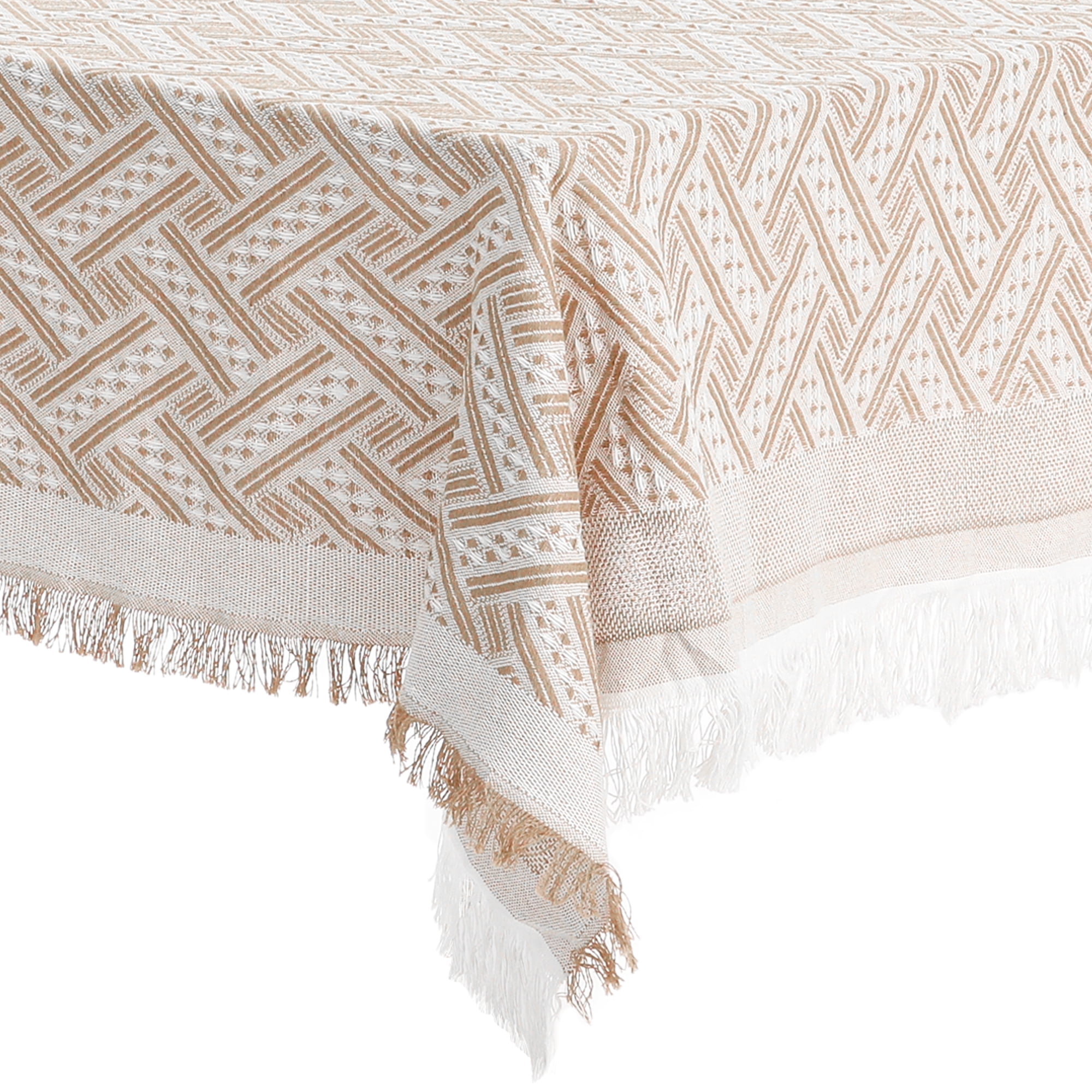 Unique Bargains Rectangle Cotton Linen Table Cover with Tassels for Dining Table Light Coffee 51"x51"