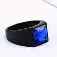 thumbnail image 2 of HOOUN Exquisite Blue Zircon Wedding Ring Stainless Steel Men's Women's Black Band Ring-8, 2 of 4
