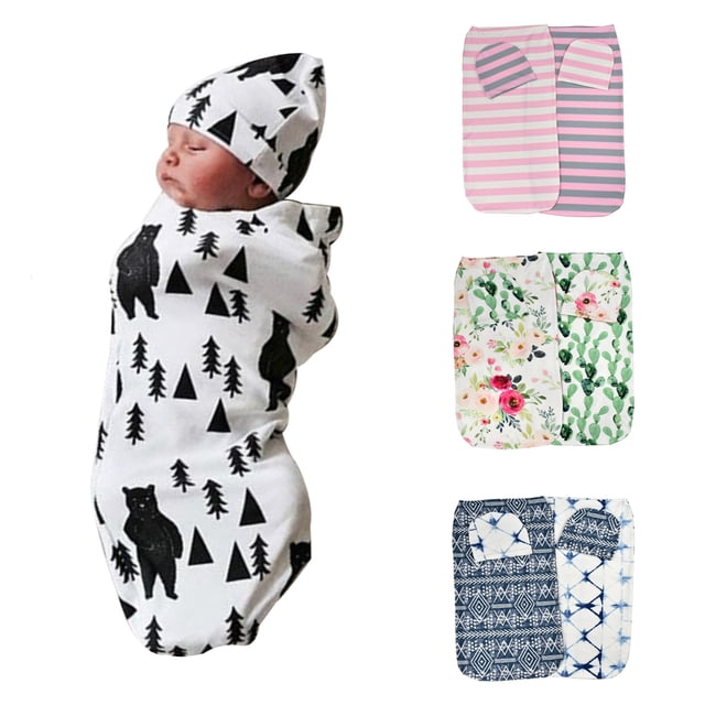 Cheers.US 2Pcs/Set Newborn Baby Swaddle Sack Drawstring Knit Sleeping