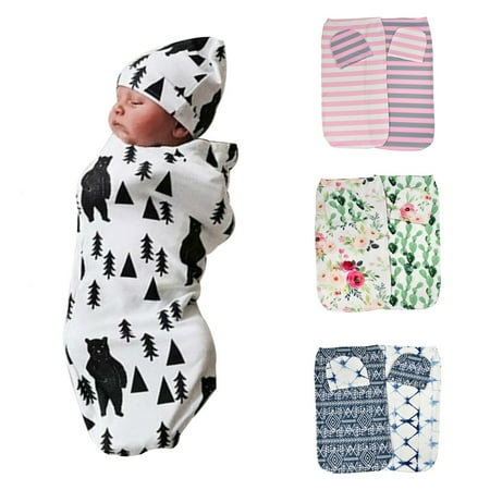 

Cheers.US 2Pcs/Set Newborn Baby Swaddle Sack Drawstring Knit Sleeping Bag Wrap Infant Baby Boy Girl Photography Prop Hospital Outfit