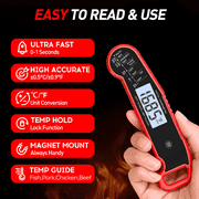 KOYMISKU Digital Meat Thermometer, 0.3 Sec Instant Read Waterproof Food Thermometer with 180°Auto-Rotating Backlit Display for BBQ, Candy, Liquids