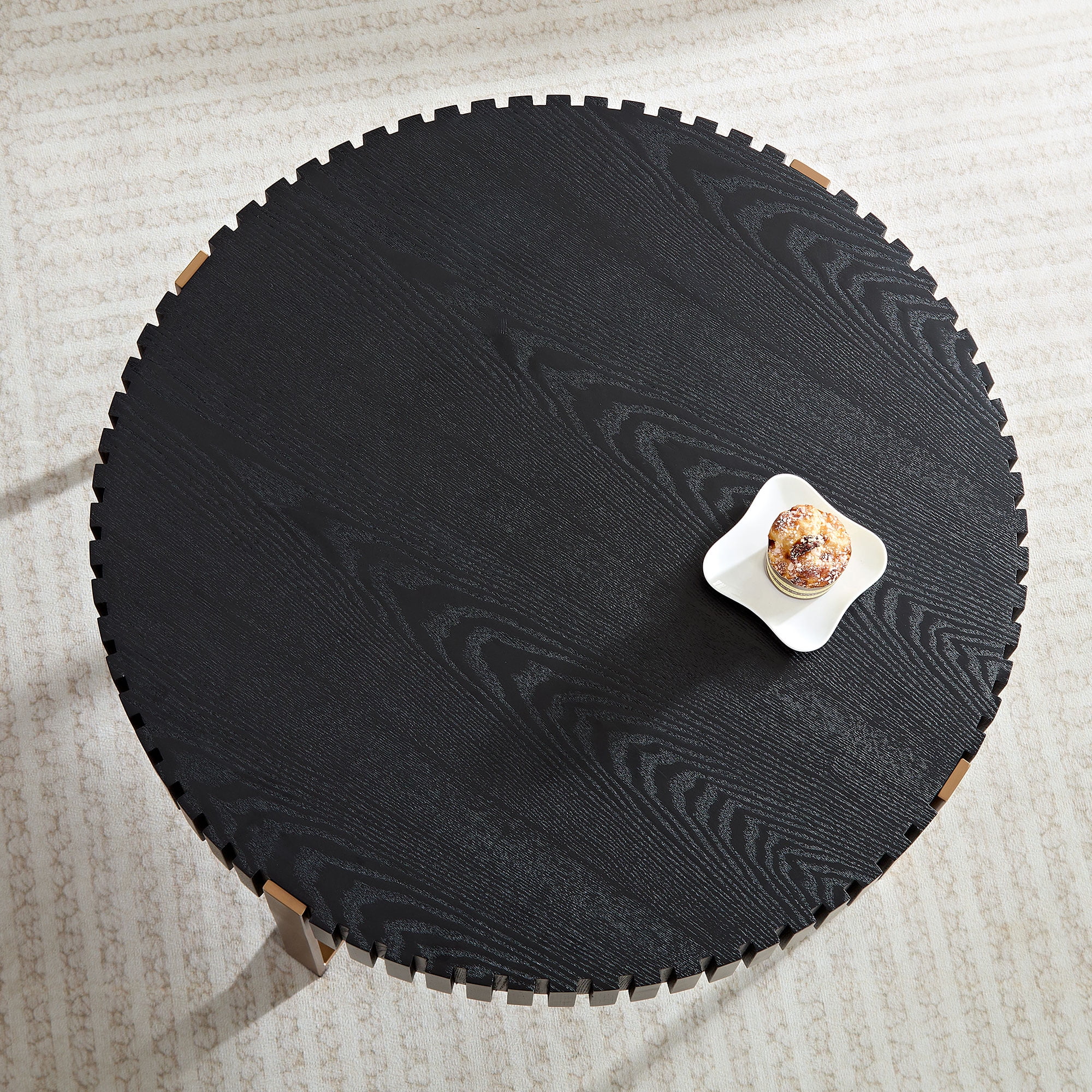 MAYEERTY 31.5 Inch Modern Handcraft Drum Coffee Table, Round Sturdy Pedestal Small Table for Living Room, Black
