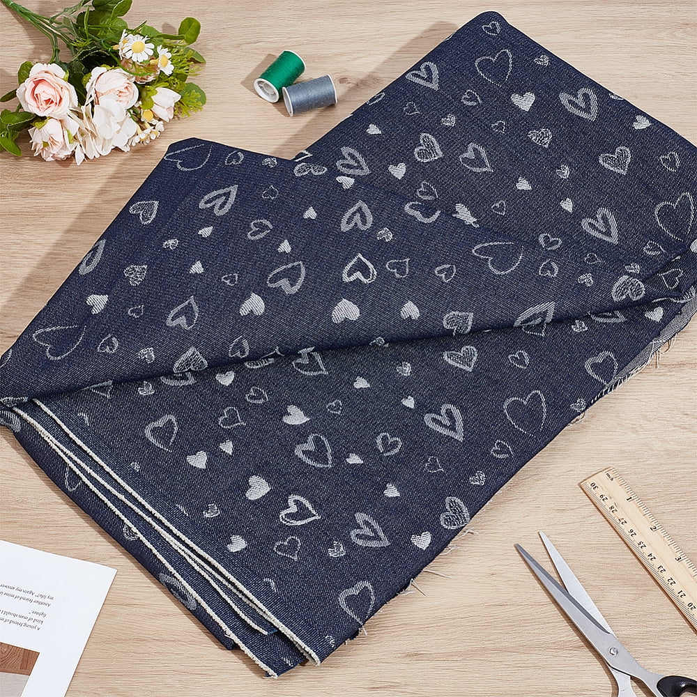 36x73 Inch Jacquard Denim Fabric Cotton Blue Denim Fabricwith Heart Pattern Clothing Accessories for Jeans Jackets Crafts Sewing Quilting Home Decor