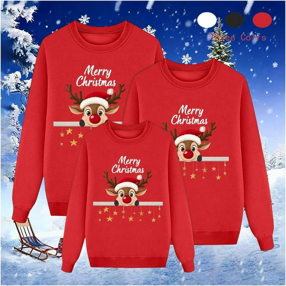 breaise Christmas Family Matching Sweatshirt Long Sleeve Cartoon Print Sweatshirts Trendy O-Neck Xmas Ugly Shirt for Family