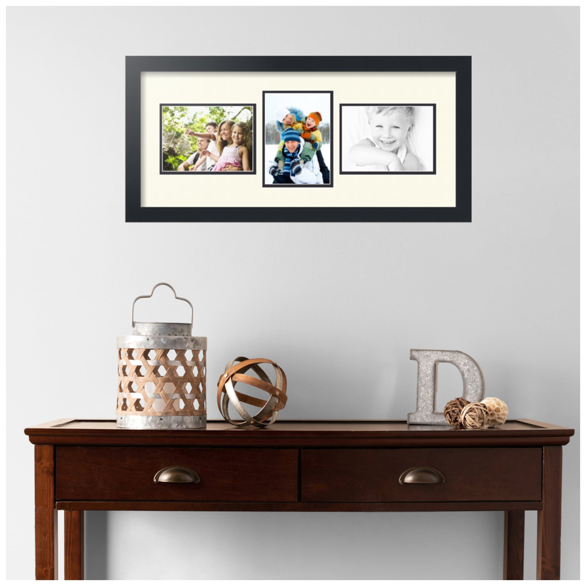 ArtToFrames Collage Photo Picture Frame with 3 - 5x7" Openings, Framed in Black with Brilliant White and Black Mats (CDM-3926-213)