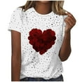 thumbnail image 2 of Guzom Valentine's DayWomens Casual T-Shirt White, Heart Rose Bouquet & Polka Dot Print, Short Sleeve Crew Neck, Stretch Soft, S-XXXL,Size M, 2 of 5