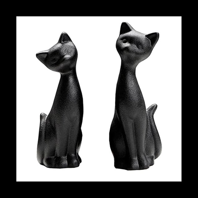 Estatuilla Negra Pareja Animal de CeráMica Escultura Abstracta Adorno Decoraciones para Sala de Estar 2 Piezas
