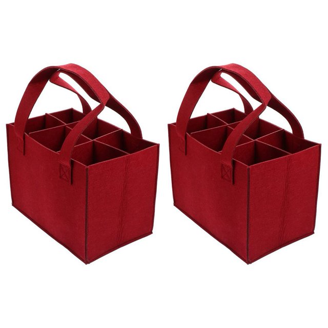 Lefu Sac à Main à Vin à Six Compartiments Sac en Feutre Rouge, pour Fête Voyage et Pique-Nique