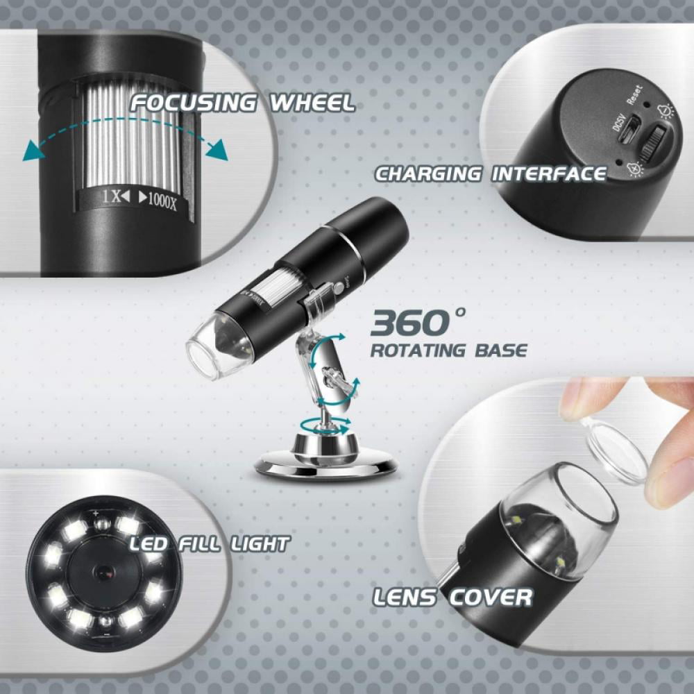 Wireless Digital Microscope HD 1080P WiFi Microscope Magnification Mini Pocket Handheld Microscope Camera with 8 LED Light for iPhone/Android/iPad/Windows/MAC Godyluck