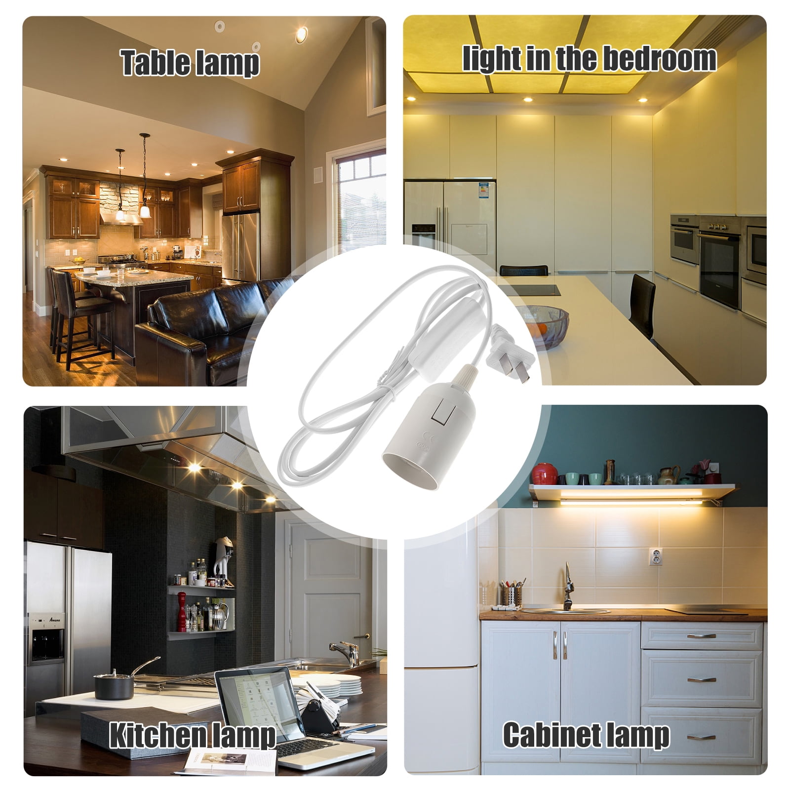 2 Pack Hanging Lamp Holder with Wire Pendant Light Cord Power Chandelier Bulbs Socket White Pvc