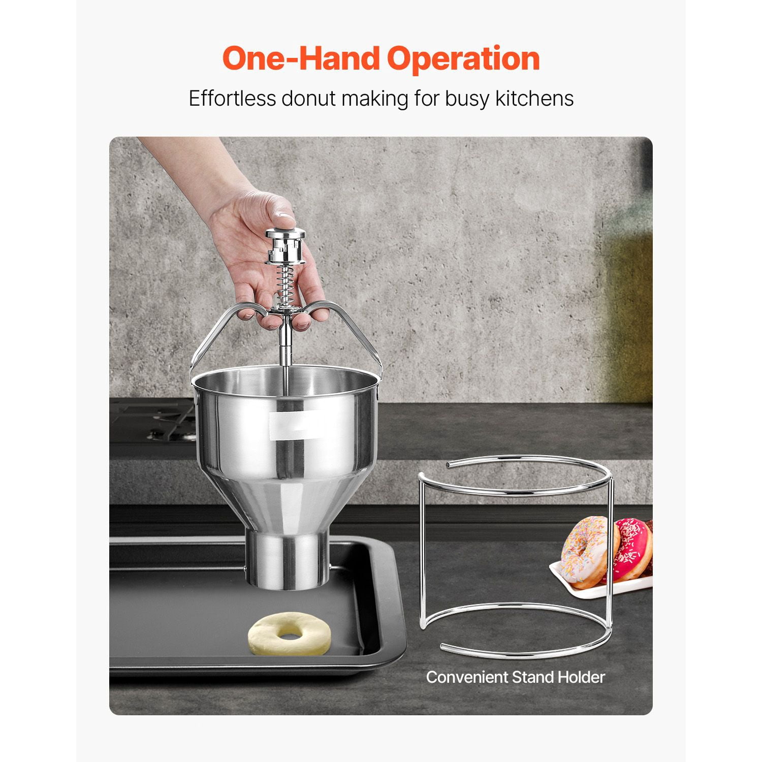 Manual Donut Depositor 2.4L Capacity 304 Stainless Steel 6 Thickness Adjustments 55-90mm Width One-Hand Operation for Restaurant Cafe Bakery