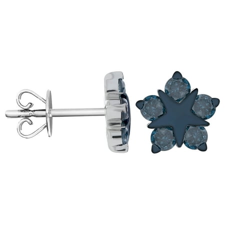 Prism Stone Star Shaped 0.83 Carat Blue Diamond Stud Earrings Crafted in 925 Sterling Silver - Prism Jewel ()