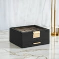 thumbnail image 5 of Jewelry Box, 2-Layer Jewelry Organizer with Glass Lid, 1 Drawer, Modern Design, Graphite Black & Gold, 8 x 9.1 x 4.1 Inches, 5 of 6