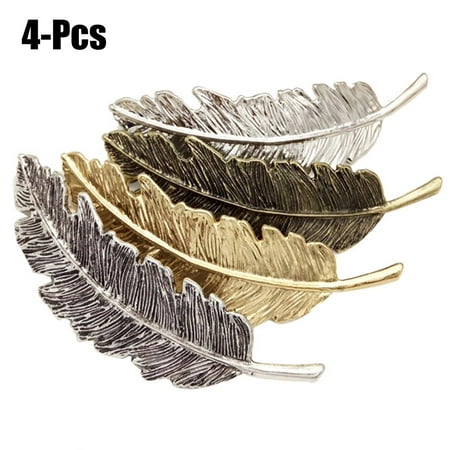 4Pcs Hair Clips set, Coxeer Fashionable Decorative Feather Shaped Retro barrettes Metal Hair Accessories for Women Girls