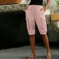 thumbnail image 4 of Yourumao Linen Cargo Shorts for Women Elastic Waist Cinch Bottom Shorts Solid Lightweight Knee Length Trousers Leisure Summer Pants, 4 of 7