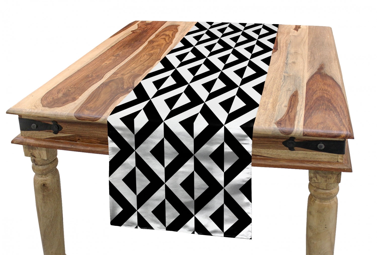 Geometric Table Runner, Monochrome Geometric Ornamental Squares with