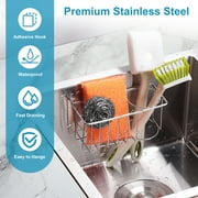 TSV 2-in-1 Sink Holder, Adhesive Rustproof Sponge Holder Kitchen Sink Organizer Basket for Sponges, Dish Brushes, Soap