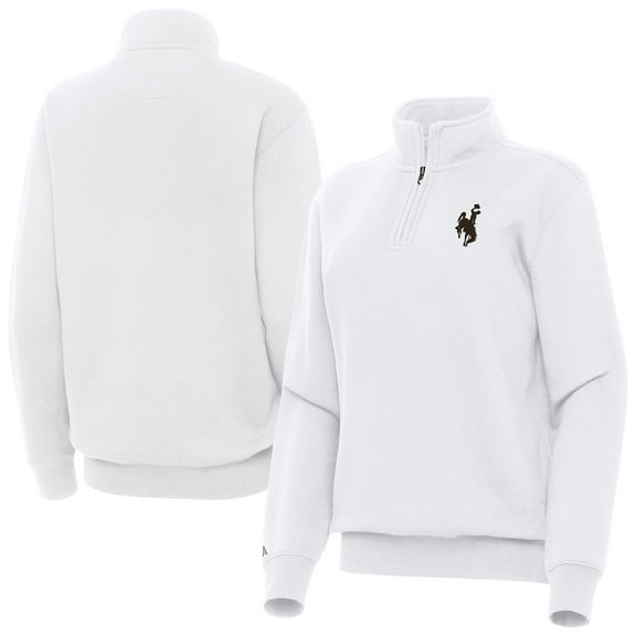 Women's Antigua  White Wyoming Cowboys Victory Quarter-Zip Sweatshirt