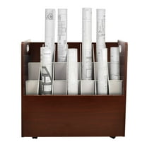 Adir Blue Print Storage Organizer - Mobile Roll File Cart, Construction Plan Holders, Blueprint Cabinet with Wheels, Roll Files Storage for Office and Home (21 Slots, Mahogany)