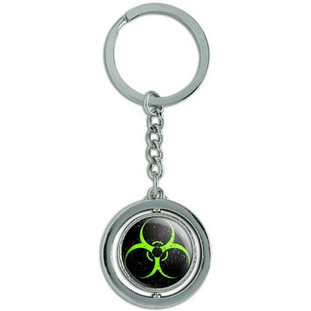 Biohazard Warning Symbol Green Zombies Spinning Round Metal Key Chain Keychain Ring