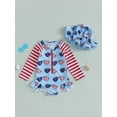 thumbnail image 4 of Toddler Baby Girl 4th Of July Rash Guard Swimsuit Zip Up Ruffled Long Sleeve Crew Neck Swimwear Star Print Bathing Suit with Sun Hat Fourth Of July Outfits, 4 of 8