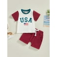 thumbnail image 2 of Bagilaanoe 4th of July Clothes for Toddler Baby Boys Short Sleeve Letter Print T-Shirts Tops + Shorts 3M 6M 12M 18M 24M 3T Kids Independence Day Outfits 2pcs Short Pants Set, 2 of 8