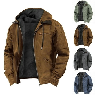 Mens Brown Real Leather Jacket with Removable Hood (3X-Large