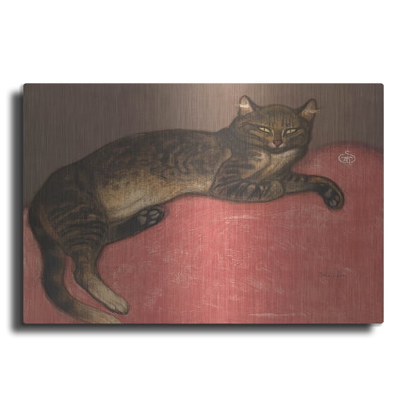 Luxe Metal Art ' Cat on a Cushion' by Theophile Alexandre Steinlen, Metal Wall Art, 36"x24"