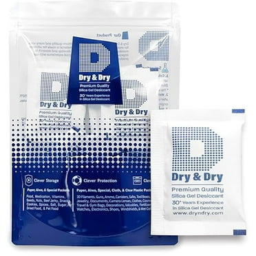Dry & Dry 10 Gram [10 Packets] Food Grade Silica Gel Packs Desiccant Packs, Silica Packets - Rechargeable Silica Gel Packets, Moisture Absorbers, Desiccants, Silica Gel