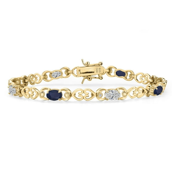 Gem Stone King 18K Yellow Gold Plated Silver Blue Sapphire and Lab Grown Diamond Bracelet for Women | 4.23 Cttw | Gemstone September Birthstone | Oval 6X4MM | Length 7.25 inches