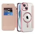 thumbnail image 5 of Flip Magnetic Case for Apple iPhone 13, Compatible with Magsafe Cards Holder Wallet Case RFID Blocking Clear Back Cover Anti-Scratch Folio Shockproof Bisiness Type Case for Women, Pink, 5 of 7