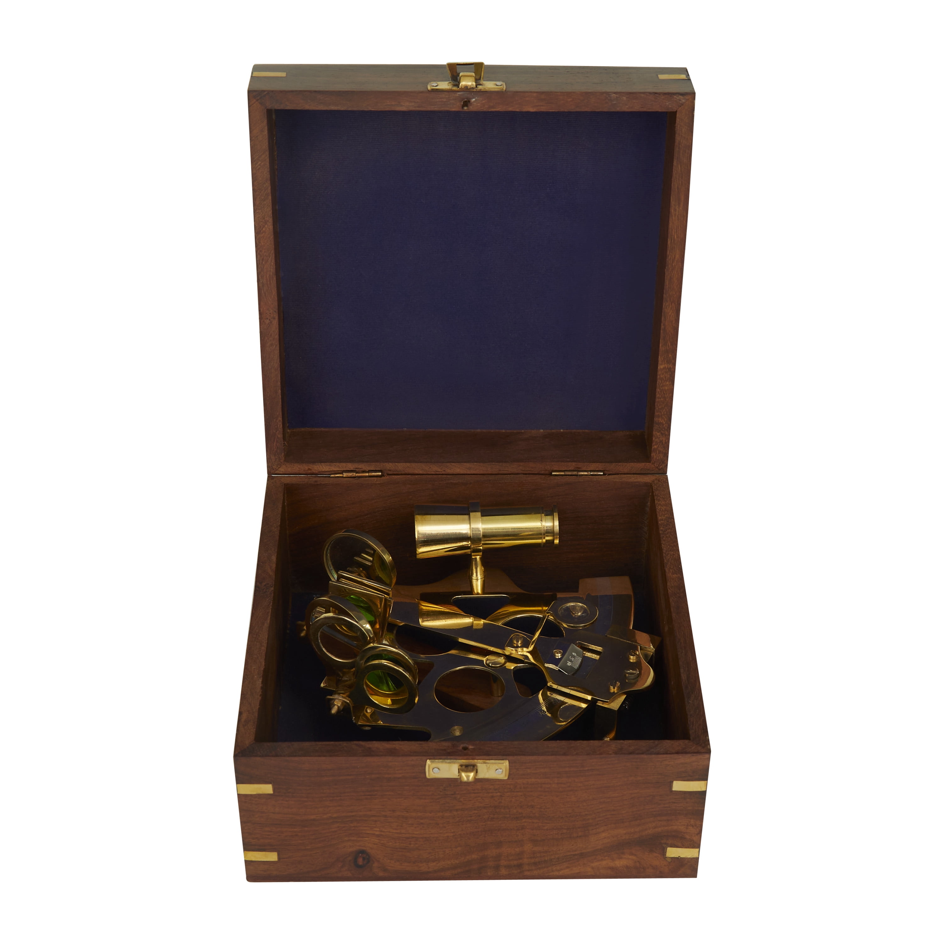 7" Brass Sextant Compass with Decorative Wood Box, by DecMode (2 Count)